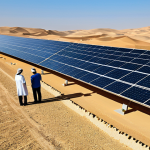 **

"Sustainable energy project in the Middle East, solar panels in a desert landscape, modern design, professional photography, fully clothed engineers inspecting equipment, appropriate attire, safe for work, perfect anatomy, natural proportions, family-friendly, environmentally conscious."

**