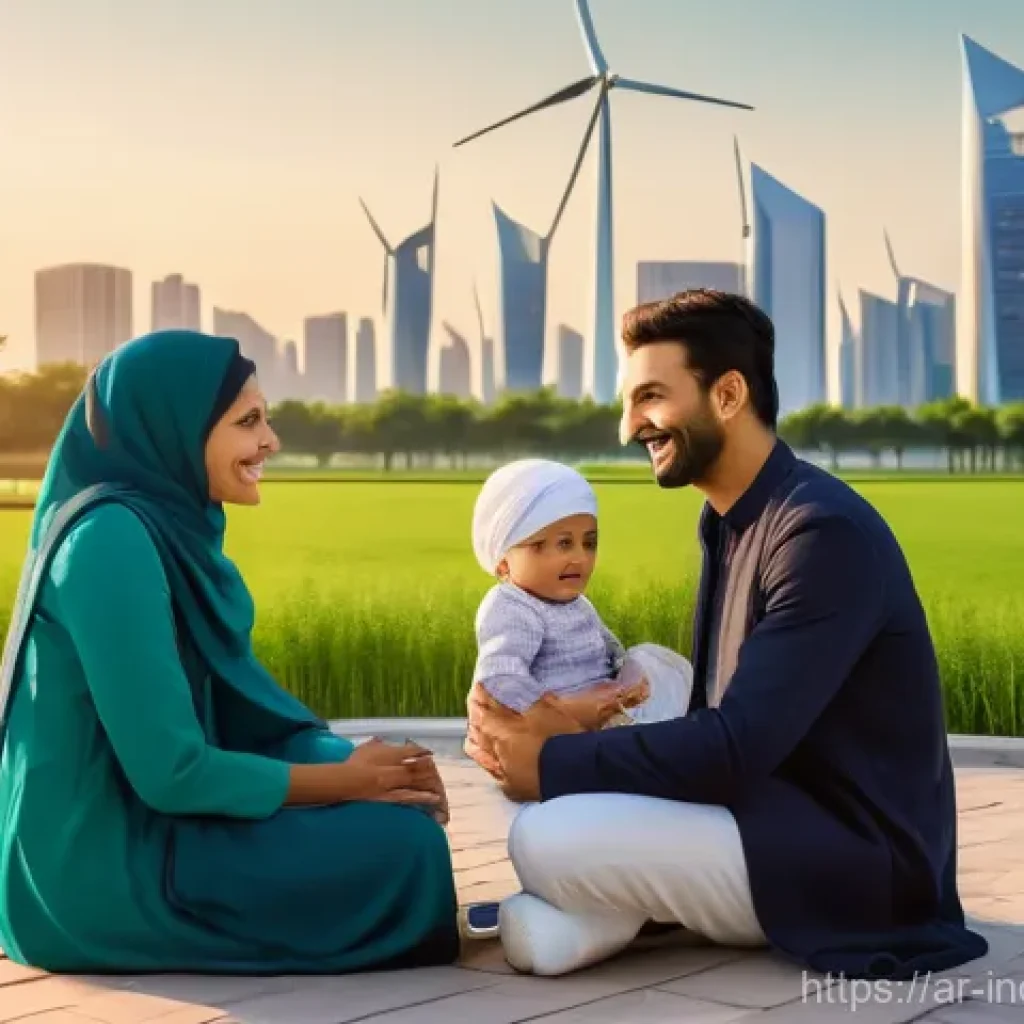 사회책임 투자와 기업의 지속 가능성 평가 - **A Sustainable Future for Generations**
    A heartwarming and hopeful scene depicting an Arab fami...