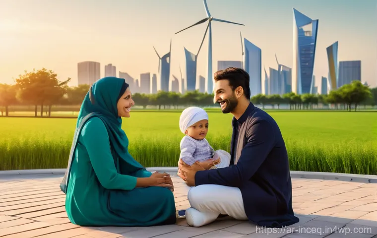 사회책임 투자와 기업의 지속 가능성 평가 - **A Sustainable Future for Generations**
    A heartwarming and hopeful scene depicting an Arab fami...