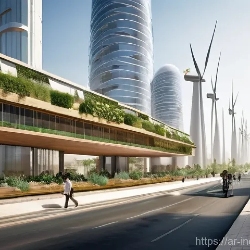 사회책임 투자와 투자 유치 - **Prompt:** "A panoramic view of a modern, eco-friendly Arab metropolis at dawn, infused with elemen...