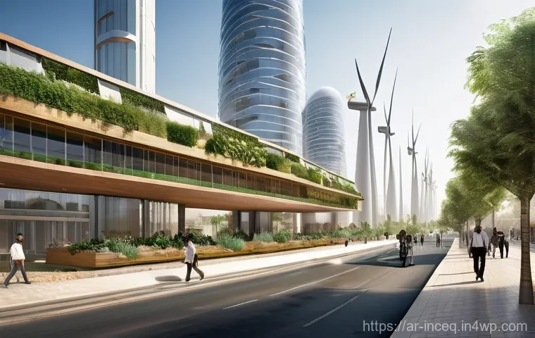 사회책임 투자와 투자 유치 - **Prompt:** "A panoramic view of a modern, eco-friendly Arab metropolis at dawn, infused with elemen...