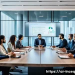 사회책임 투자 기준의 변화와 발전 동향 - A modern corporate boardroom scene in a Middle Eastern office, showcasing a diverse group of Arab bu...