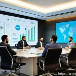 사회책임 투자 기준 설정을 위한 현황 조사 - A sophisticated business meeting in a modern Middle Eastern office, featuring diverse Arab professio...